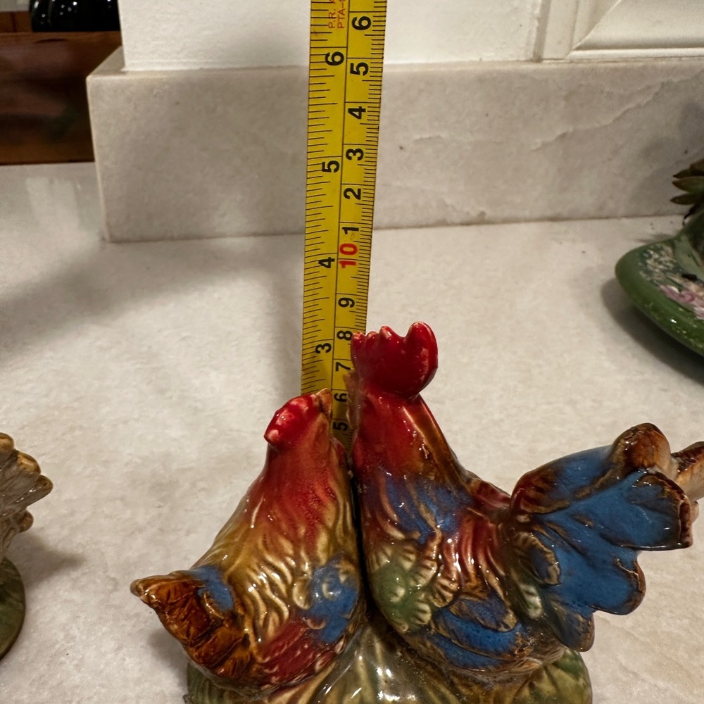 Pair of vintage glazed ceramic rooster figurines - Picture 7 of 10